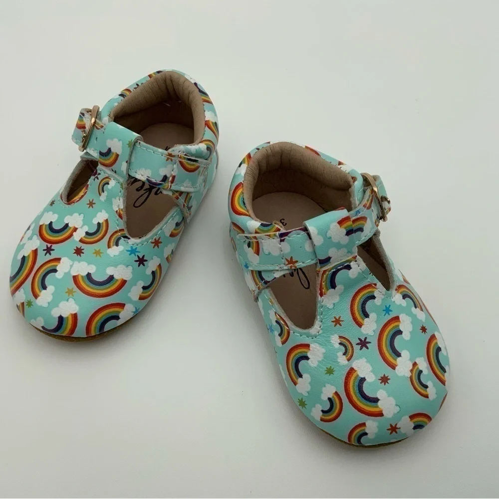 Monkey Feet Rainbow Leather T-Strap Baby Shoes 3M-6M Great Condition!